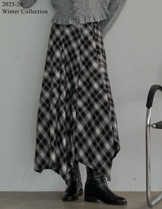 [2025 WINTER PRE ORDER]起毛チェック柄アシンメトリースカート スカート 人気レディースファッション通販 リエディ