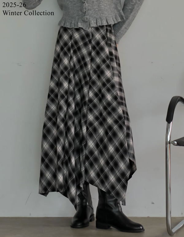 [2025 WINTER PRE ORDER]起毛チェック柄アシンメトリースカート