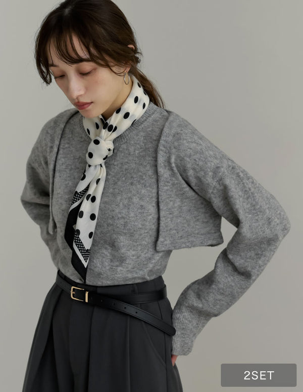 [2点セット]ラクーンライクニットショートボレロ×タンクトップ