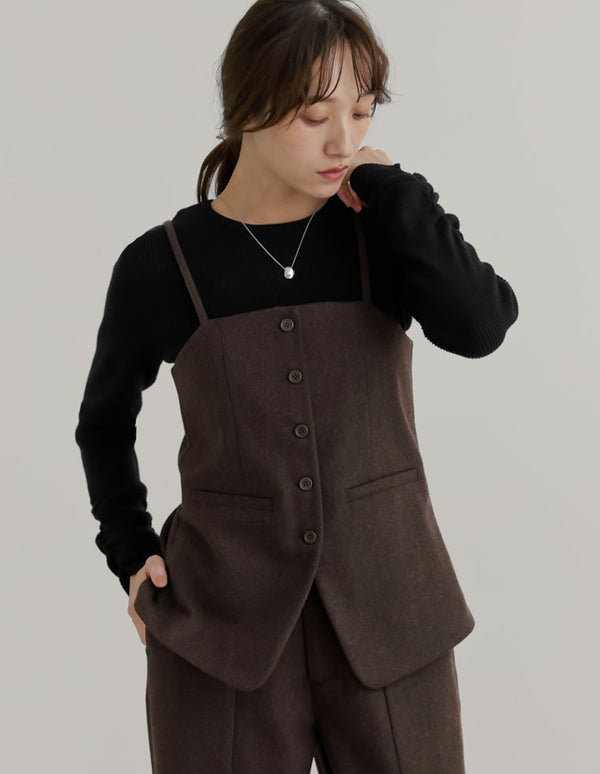 【公式サイト先行販売！セット割2BUY20％OFF対象 クーポンコード：CA_KS220_251114】[公式サイト先行販売][洗濯機で洗える]圧縮ウールライクフロントボタンキャミソールビスチェ [mb]