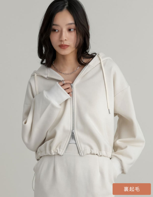 裏起毛ダブルジップドロストパーカー