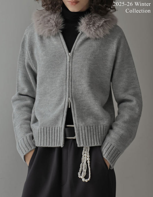 [2025 WINTER COLLECTION]ファーフードジップニットカーディガン