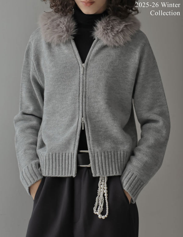 【PRE ORDER 20%OFF対象】[2025 WINTER PRE ORDER]ファーフードジップニットカーディガン