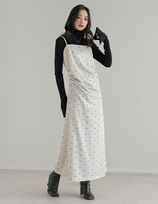 無地orドットカットジョーゼットドレープキャミワンピース