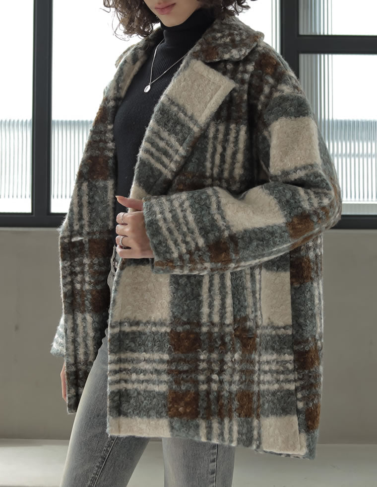 リングボアチェックミドルチェスターコート - ジャケット/アウター通販