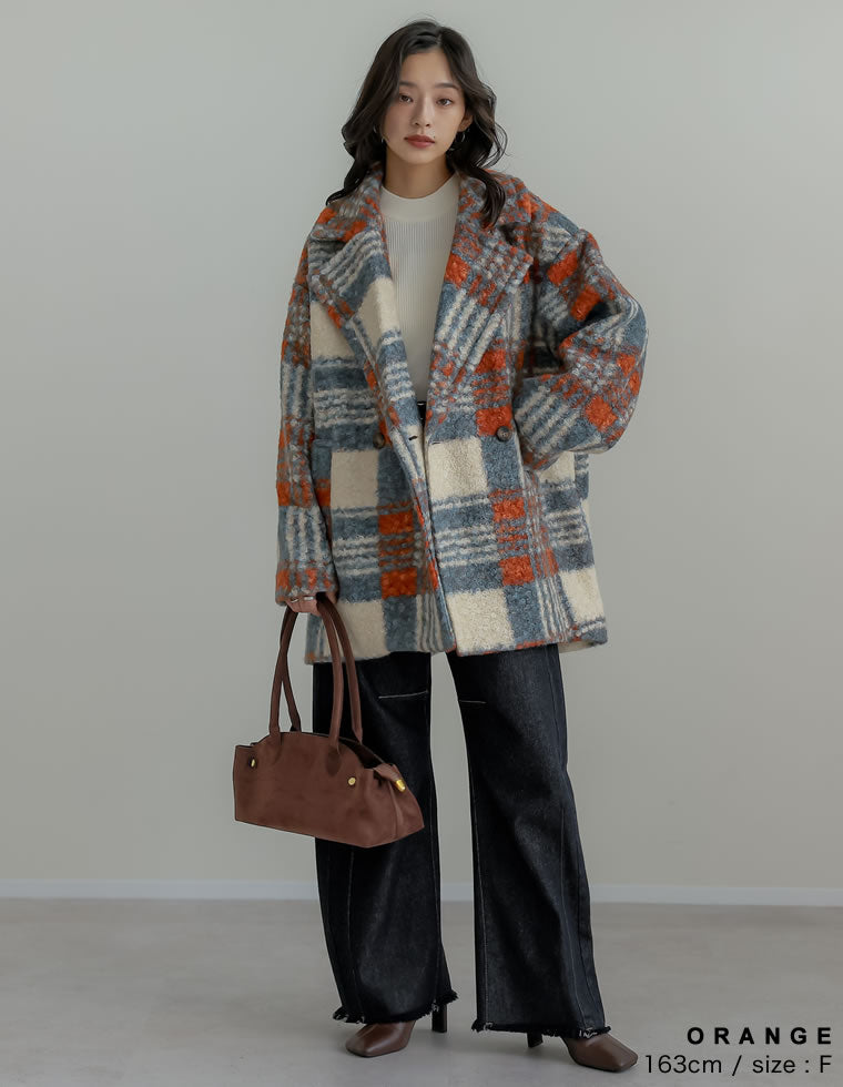 BEAUTY&amp;YOUTH  オーバーサイズ　チェック柄アウター チェック柄 ブルゾン チェーン オーバーサイズ ジップアップ ゆったり