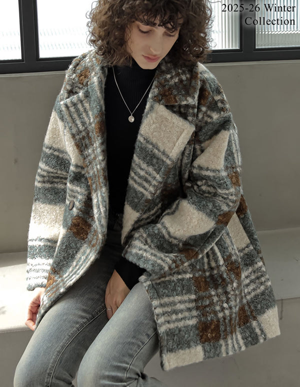 [2025 WINTER PRE ORDER]リングボア先染めチェックミドルチェスターコート
