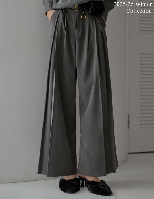 [2025 WINTER PRE ORDER][低身長/高身長サイズ有]微起毛ツイルタックプリーツワイドパンツ パンツ 人気レディースファッション通販 リエディ