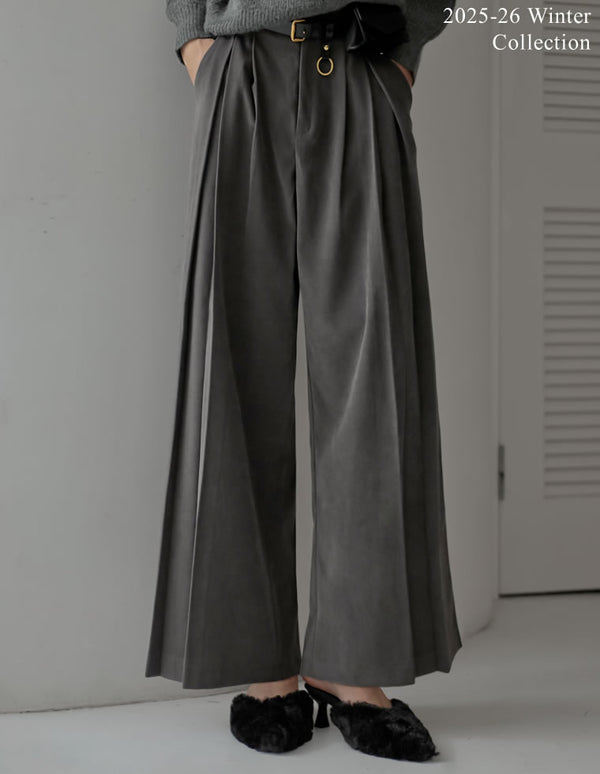[2025 WINTER PRE ORDER][低身長/高身長サイズ有]微起毛ツイルタックプリーツワイドパンツ