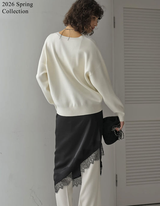 【TIME SALE 10%OFF】[2025 WINTER COLLECTION]サテンレースアシンメトリーラップスカート[mb]