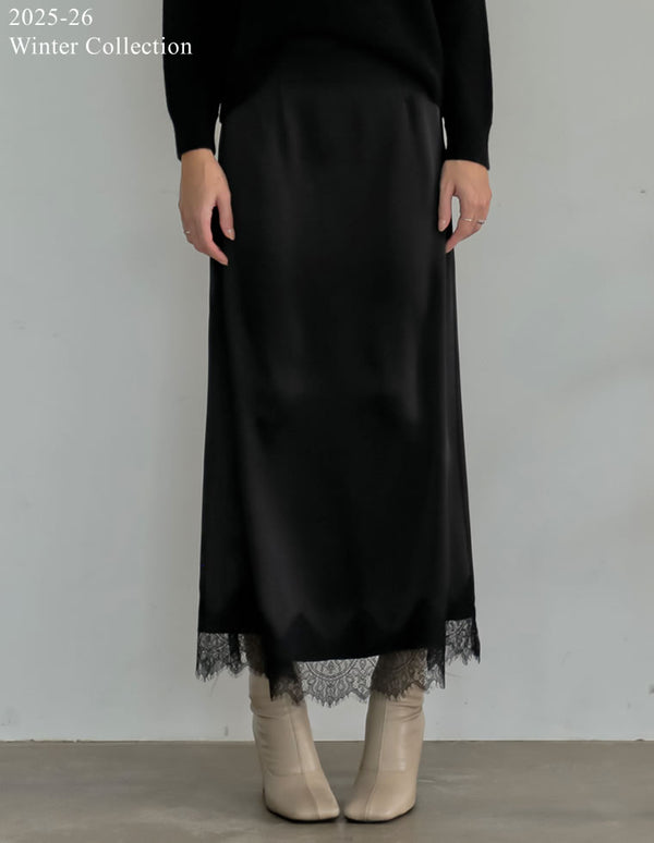 [2025 WINTER PRE ORDER][低身長サイズ有]サテンレースマキシナロースカート[mb]