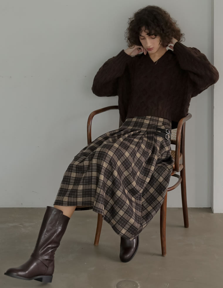 サイドベルトチェック柄プリーツスカート - スカート通販 | 人気