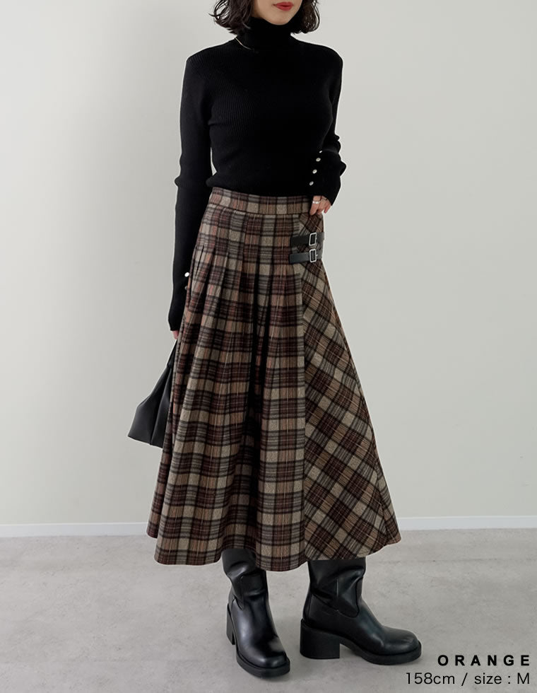 KIDILL チェック柄プリーツスカート サイドベルトチェック柄プリーツスカート - スカート通販 | 人気