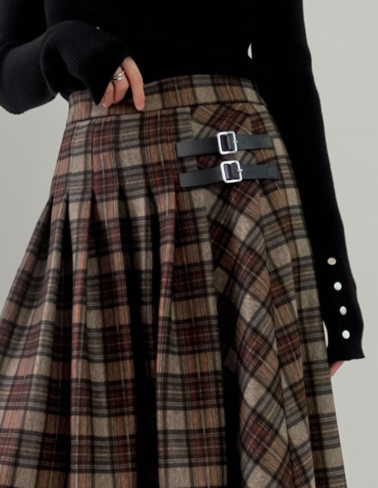 サイドベルトチェック柄プリーツスカート - スカート通販 | 人気