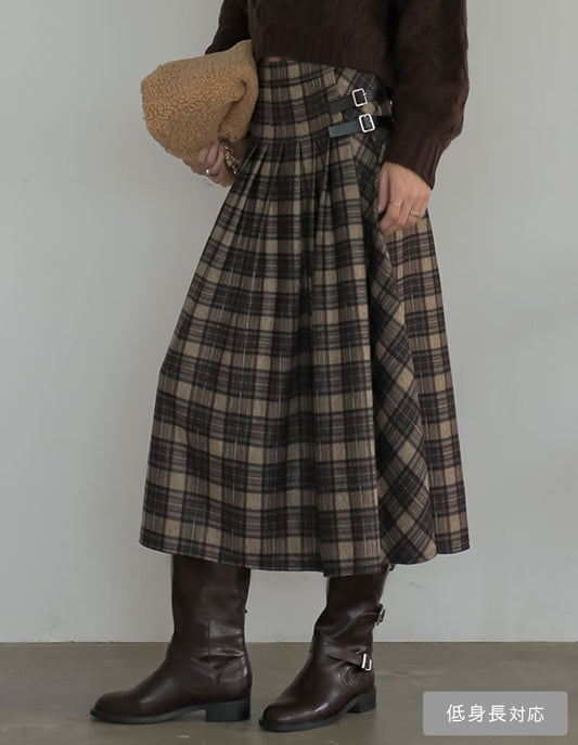 【PRE ORDER 20%OFF対象】[2025 WINTER PRE ORDER][低身長サイズ有]サイドベルトデザインチェック柄プリーツスカート
