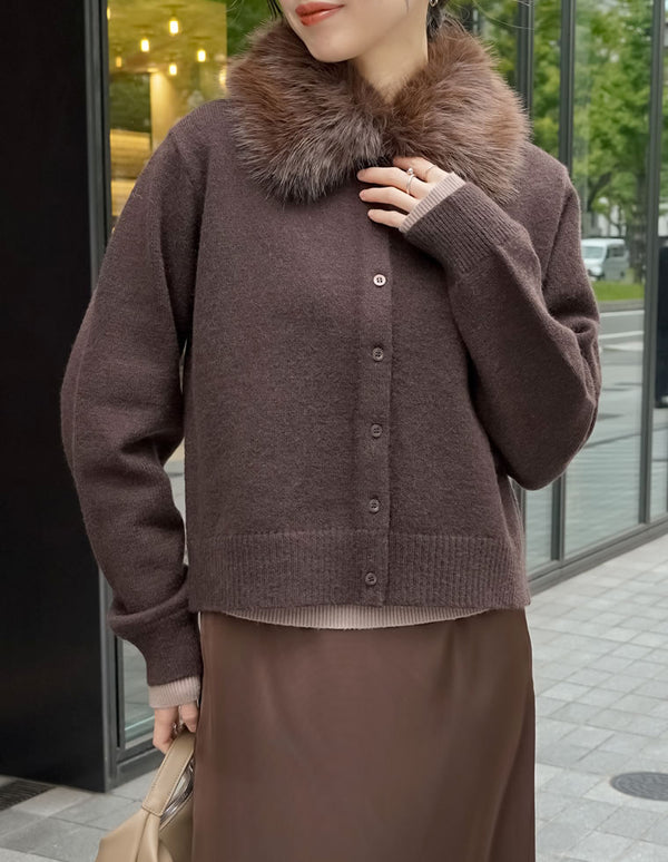 [2WAY]襟ファーニットカーディガン トップス 人気レディースファッション通販 リエディ