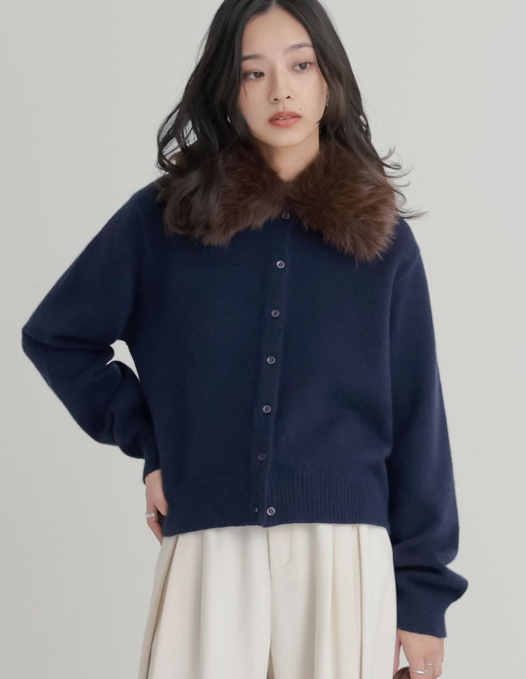 襟ファーニットカーディガン - トップス通販 | 人気レディース