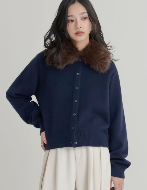 [2WAY]襟ファーニットカーディガン