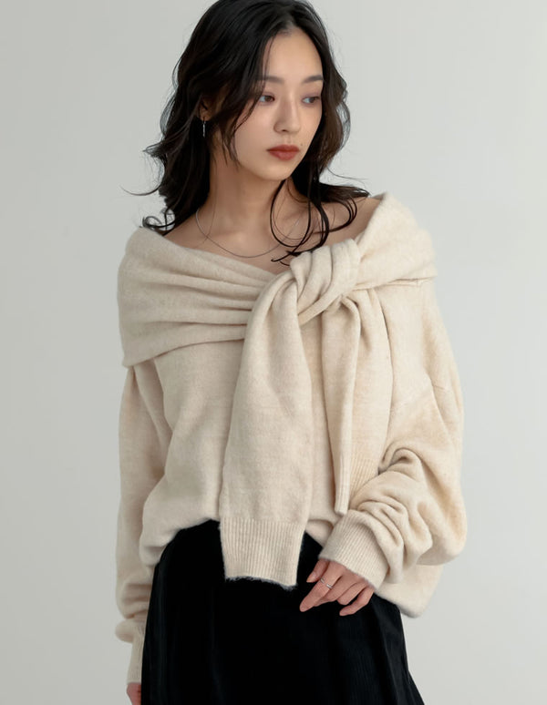 肩掛け風ワンショルニットトップス