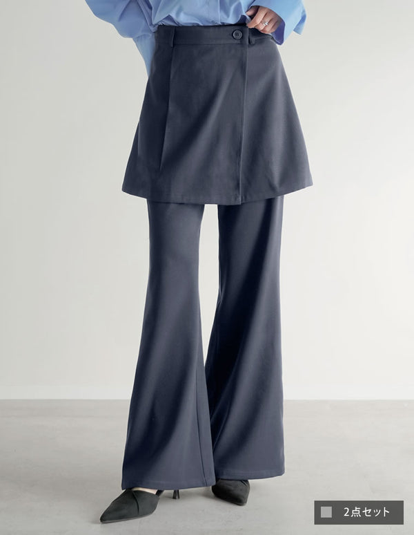 [低身長/高身長サイズ有][2点セット]微起毛ラップスカート×パンツ
