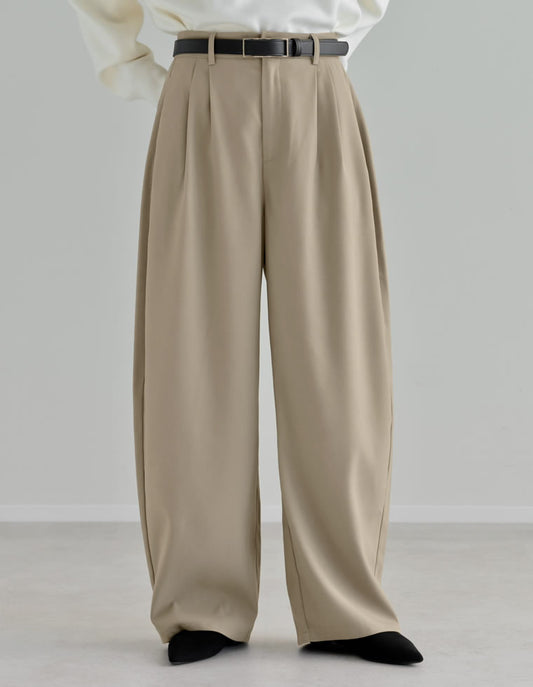 [低身長/高身長サイズ有]ツイルツータックバレルレッグカーブパンツ