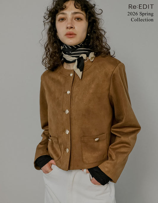[2026S/S COLLECTION]フェイクスウェードノーカラー金ボタンジャケット