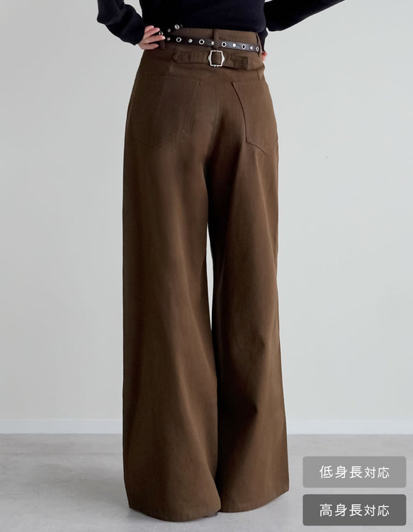 [低身長/高身長サイズ有]コットンツイル後ろバックルデザインパンツ