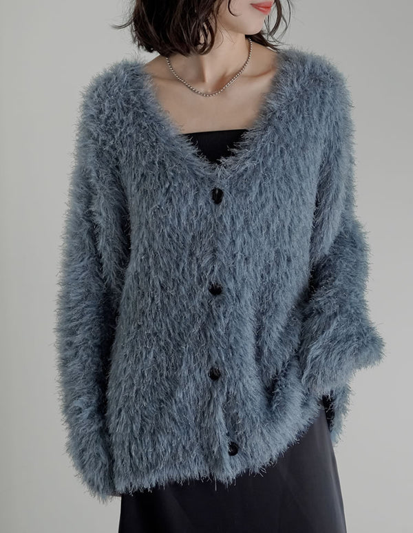 ミドル丈フェザーニットカーディガン