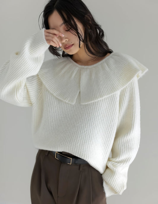フリルカラーニットトップス