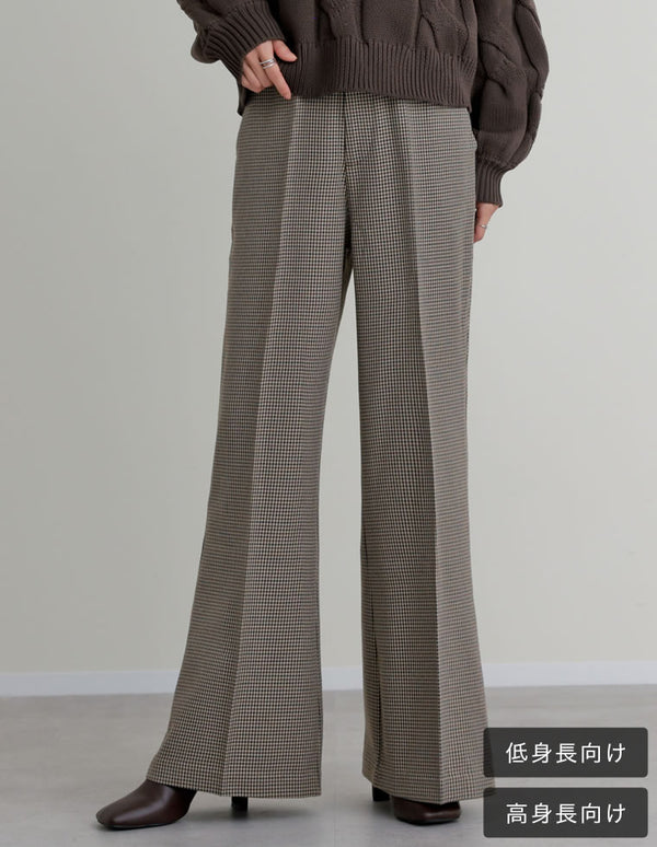 [低身長/高身長サイズ有]チェック柄内ゴムキックフレアパンツ