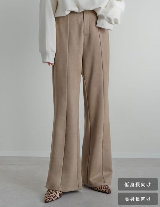 [低身長/高身長サイズ有]スウェードポンチキックフレアパンツ