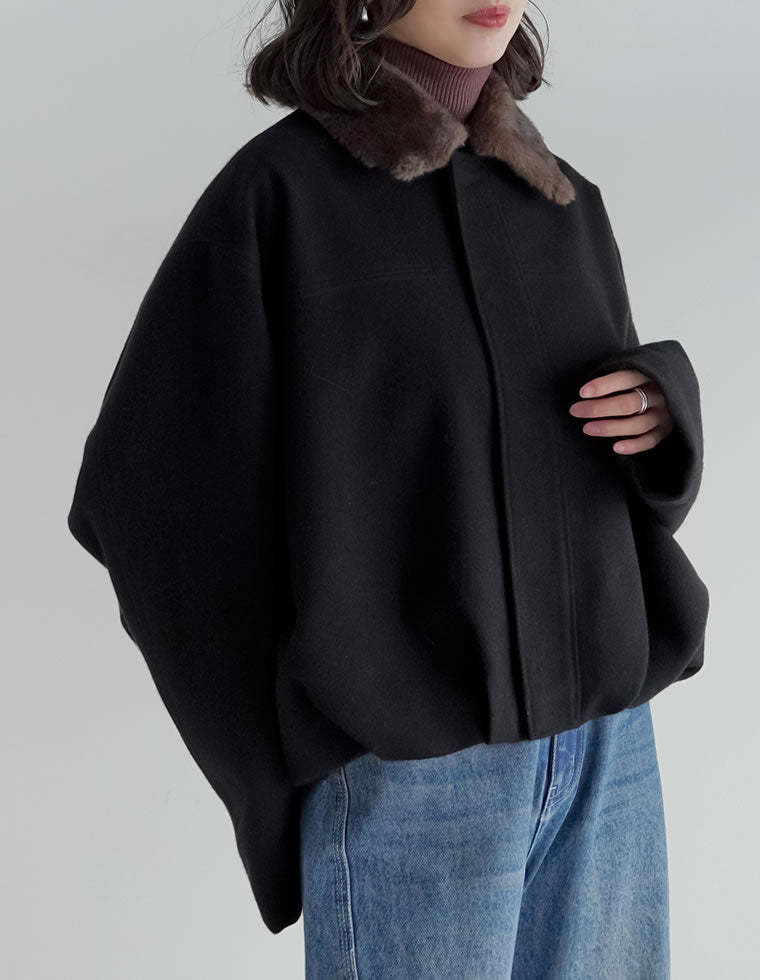 襟ファー起毛カルゼ裾バルーンブルゾン - ジャケット/アウター通販