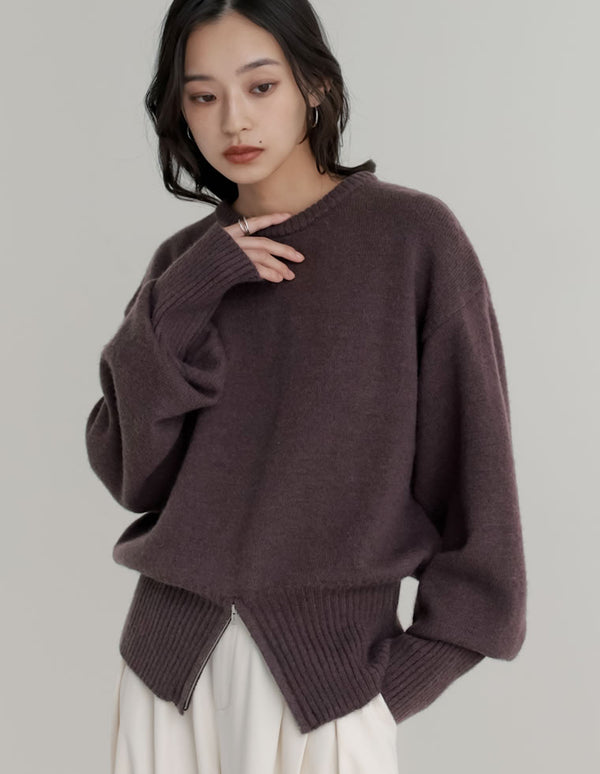 アルパカタッチ裾ジップトップス