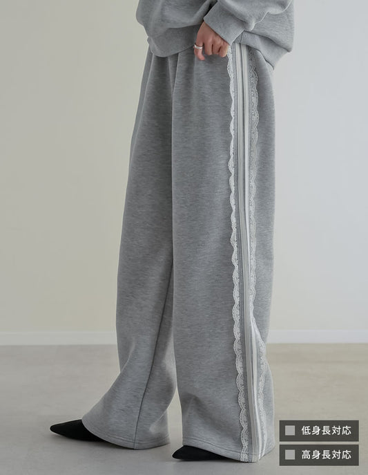 【クーポンで20%OFF￥6,498⇒￥5,198 クーポンコード：SH_20_2601】[低身長/高身長サイズ有]裏起毛サイドレースラインパンツ