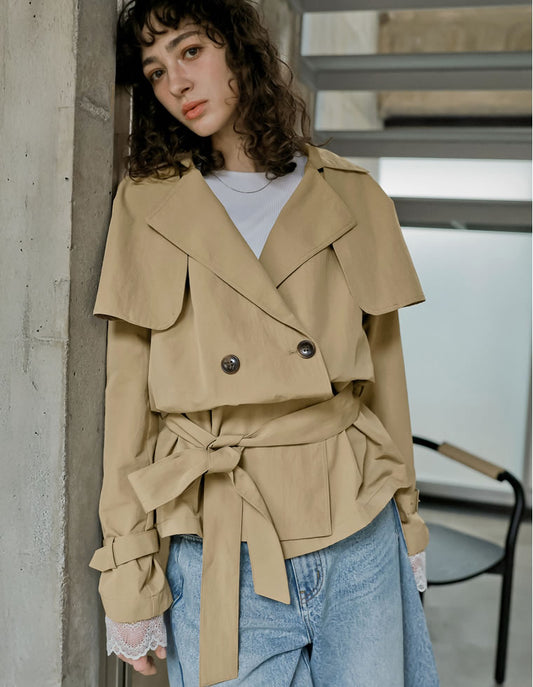 [2026S/S COLLECTION]ケープ取り外し2WAYタフタミドルトレンチコート