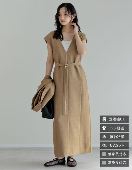 [低身長/高身長サイズ有][UVカット]ドライタッチホップサックツイードVネックジャンパースカート ワンピース 人気レディースファッション通販 リエディ