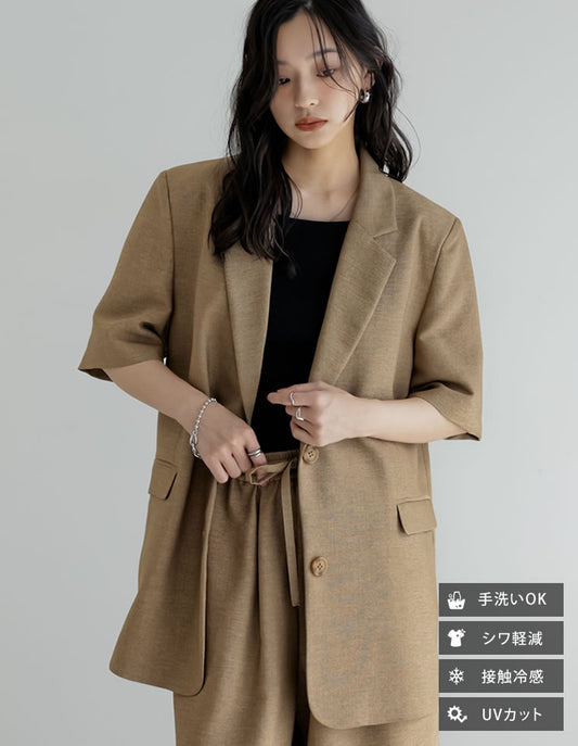 [UVカット]ドライタッチホップサックツイード半袖シングルジャケット ジャケット/アウター 人気レディースファッション通販 リエディ