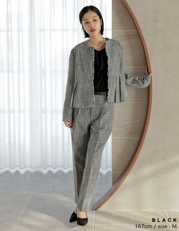 ツイードノーカラーぺプラムジャケット - ジャケット/アウター通販