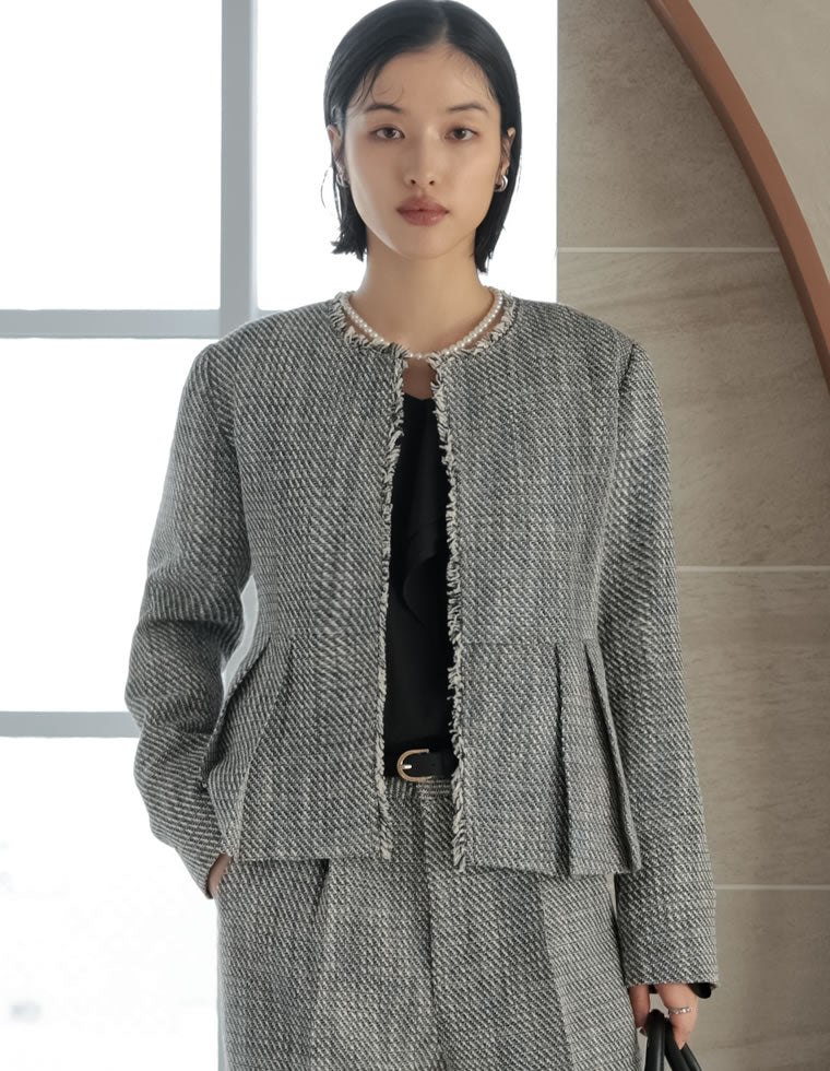 ツイード ノーカラージャケット | 人気レディースファッション通販
