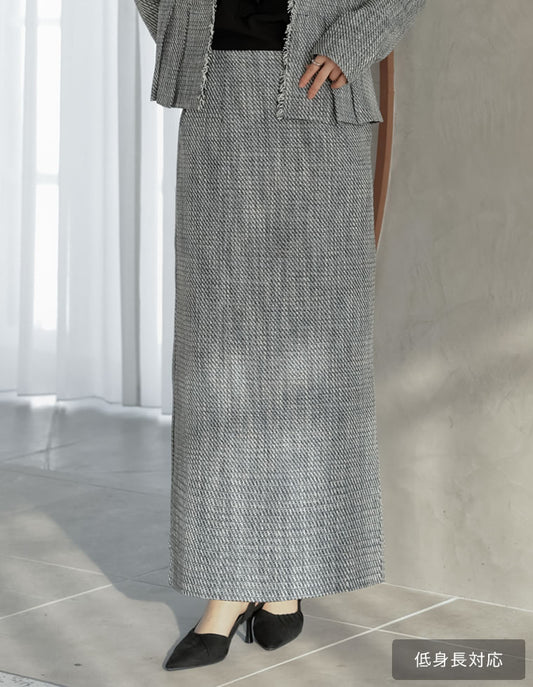 【20％ポイント還元対象】[低身長サイズ有]モノトーンツイードナロースカート