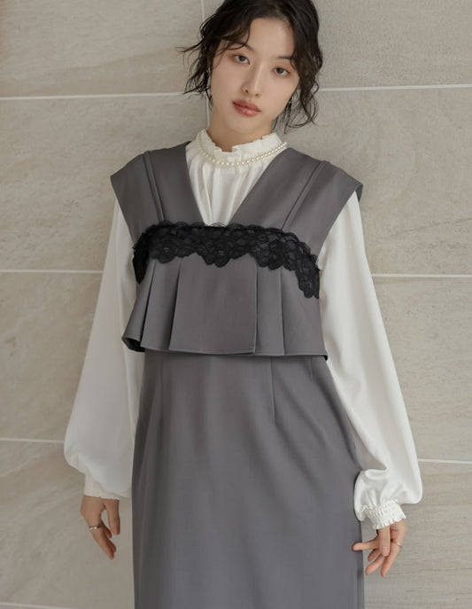 【20％ポイント還元対象】ストレッチミックスツイルレースビスチェ