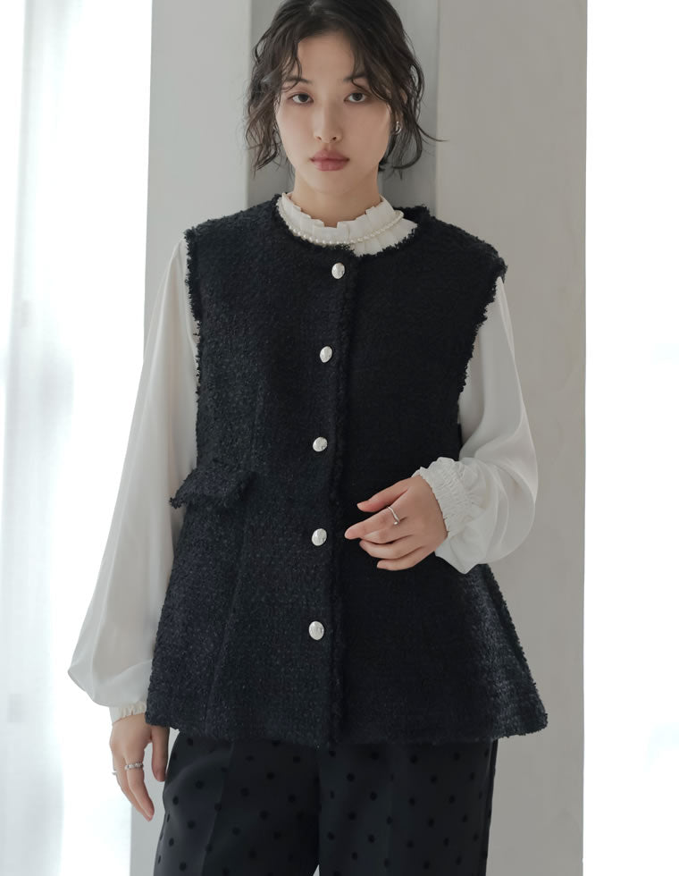 ツイードノーカラーぺプラムジャケット - ジャケット/アウター通販