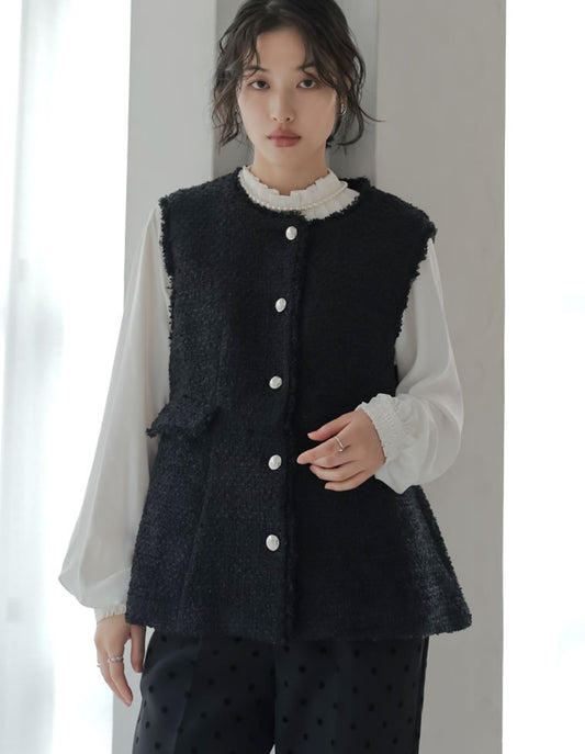 【20％ポイント還元対象】ファンシーツイードぺプラムベスト