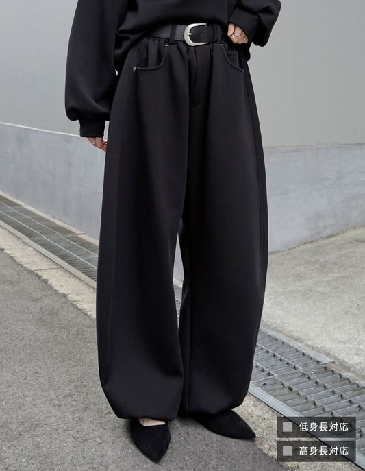 [低身長/高身長サイズ有]リベット＆ベルトループ付きダンボールボリュームスウェットワイドパンツ パンツ 人気レディースファッション通販 リエディ