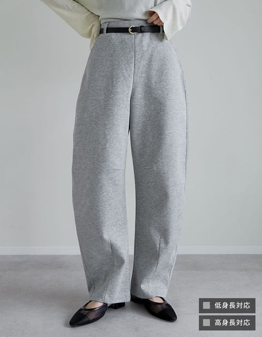 【TIME SALE 20%OFF】[低身長/高身長サイズ有]ベルトループ付ダンボールスウェットバレルレッグカーブパンツ パンツ 人気レディースファッション通販 リエディ