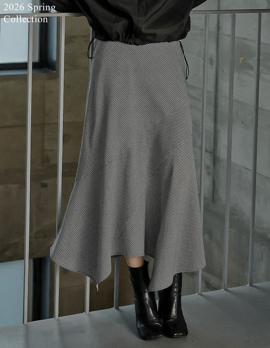 [2026S/S COLLECTION][低身長サイズ有]ギンガムチェックアシンメトリーヘムスカート