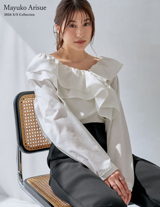 [2026S/S COLLECTION]無地orギンガムチェックサッカーアシンメトリーフリルブラウス[mb] トップス 人気レディースファッション通販 リエディ