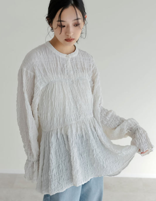 【公式サイト限定！＜24時間＞10％ポイント還元】ジャガードシャーリングブラウス トップス 人気レディースファッション通販 リエディ