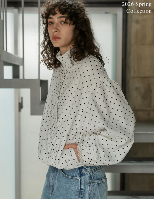 [新色追加][2026S/S COLLECTION]無地orフロッキードット裾タックバルーンブルゾン ジャケット/アウター 人気レディースファッション通販 リエディ