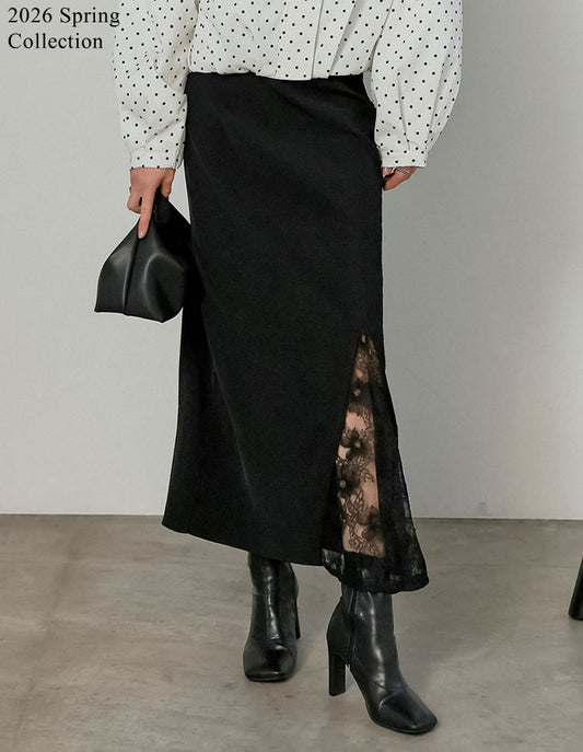 [2026S/S COLLECTION][低身長サイズ有]ツイルレースドッキングスカート スカート 人気レディースファッション通販 リエディ